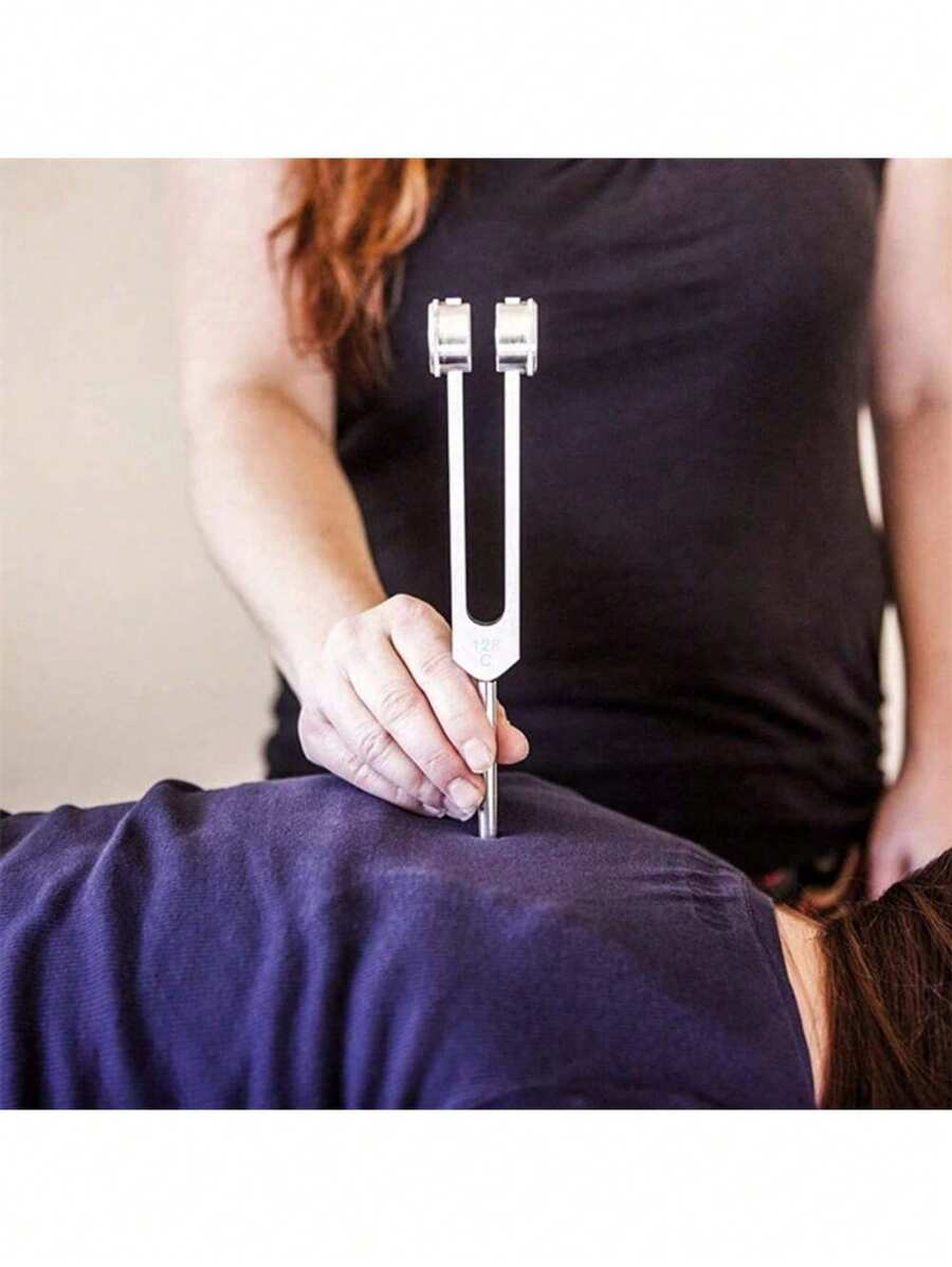 1 套，专业 128Hz 合金神经音叉 - 未充电耳朵刺激器 - 瑜伽和冥想配件 - 清洁布颜色随机 - 銀色 - 查看 1