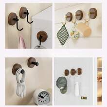 1/2 件胡桃木壁挂式衣帽钩 - 时尚款式，强力粘性，易于安装，非常适合入口、卧室、门框 - 重型弧形挂钩 - 彩色 - 查看 3