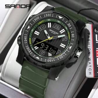 SANDA. SANDA 酒桶形表盘男式数字手表军用倒计时运动腕表男士硅胶多功能防水男式 LED 时钟