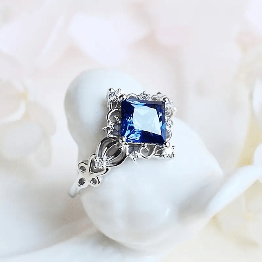Elegant Promise Silver-Plated Ring, Minimalist Style Blue Cubic Zirconia Design, Silver-Plated Sparkling CZ Engagement/Wedding Ring For Formal Wear