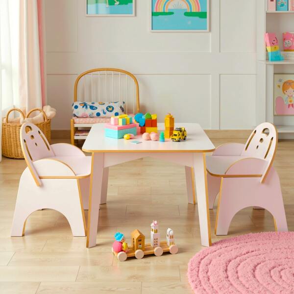 Kit Mesinha Com 2 Cadeiras Infantil De Encaixe Para Brincadeiras E Atividades Quarto De Criança Em Madeira