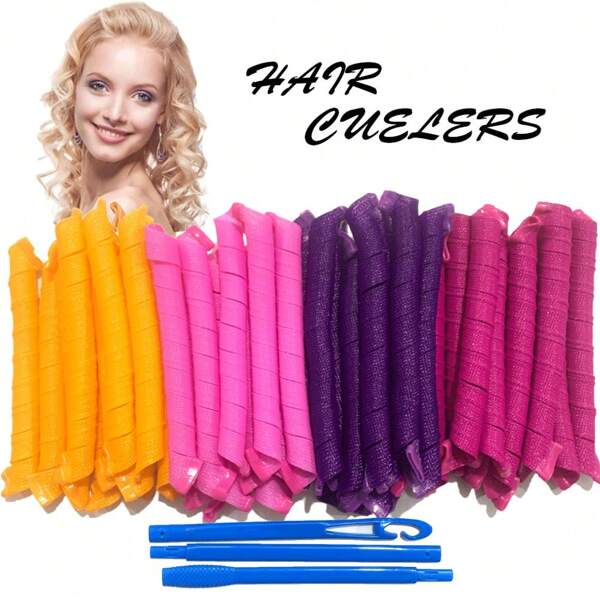 10/18/40pcs Heatless Spiral Hair Curlers For Long Hair, No Heat Curlers 22inch/55cm Magic Curls Hair Rollers With Styling Hooks For Women (Pink-Orange) ,Hair Rollers,Heatless Curls,Hair Curler,Hair Products And Accessories For Barber Salon Beauty Travel Essentials,Back To School,Travel Holiday Essentials,Hair Accessories For Women