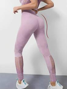 Leggings deportivos para uso diario de mujeres con detalles calados - Rosa - Ver 1