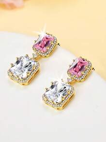 1 para eleganckich kwadratowych kolczyków z kryształkami lodu z cyrkonii z miedzi, odpowiednich dla kobiet, pasujących do codziennych strojów, na imprezę, wesele, wysokiej jakości akcesoria jubilerskie, walentynki, prezent świąteczny