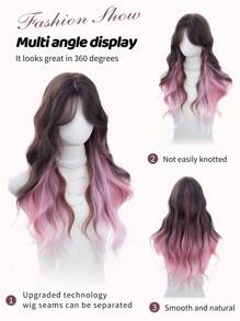 1 Synthetic Heat-Resistant Wavy Wig, Multicolor, 28 Inches Long, Made Of Fiber With Bangs At The Center, Suitable For Daily Use, Natural And Realistic Fake Wig (Excluding Accessories). - Multicolor - View 3