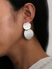 1 Pair Minimalist Geometric Textured Round Metallic Clip-On Earrings