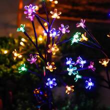 1pc Solar Double-Layer Lotus Cherry Blossom Branch Light, Solar LED Ground Plug-In Solar Lawn Light, Outdoor Waterproof Courtyard Light, Suitable For Outdoor Fences, Courtyards, Terraces, And Tree Decoration Scene Atmosphere Layout, Outdoor Garden Lighting For Pathway, Yard, Patio