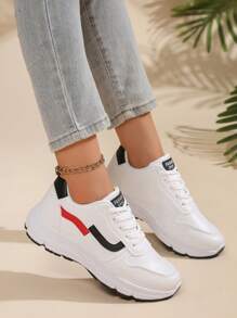 Women's Chunky Sneakers, Spring/Autumn Khaki Mesh Breathable Casual Sports Sneakers, Low-Cut Slip-Resistant Fashion Running Shoes - White - View 7