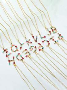 Women's Gold-Plated Stainless Steel Necklace, Colorful Copper Pendant, Luxury Jewelry, Designer Gift, 26 Letters