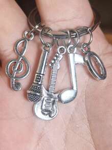 26 个字母音符吉他麦克风吊坠钥匙扣，创意珠宝礼物 - 復古銀色 - 查看 21