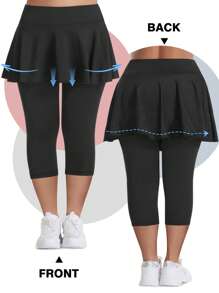 Skort For Women Ladies Leggings With Skirt Capri Running Trousers Tennis Skirt With Pockets Yoga Sports Soft Skirt Shor Tennis Clothing Plus Size - 黑色 - 查看 3