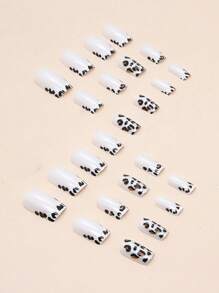 24片Aurora法式豹纹中长款Insta网红款假指甲。简约甜美、优雅奢华的风格，可拆卸的人造指甲贴纸，适合节日、派对、聚会、日常佩戴。附赠：24片凝胶果冻指甲和1个指甲锉。内含美甲配件，按压式美甲，美甲用品，美甲 - 彩色 - 查看 3