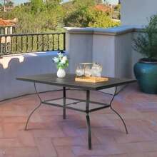 Patio Dining Table For 6 Person Outdoor Table With Umbrella Hole Rectangular