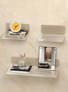 1 件免打孔搁板壁挂式洗脸架亚克力透明板适用于卧室、客厅、浴室、厨房、书房家居浴室装饰夏季