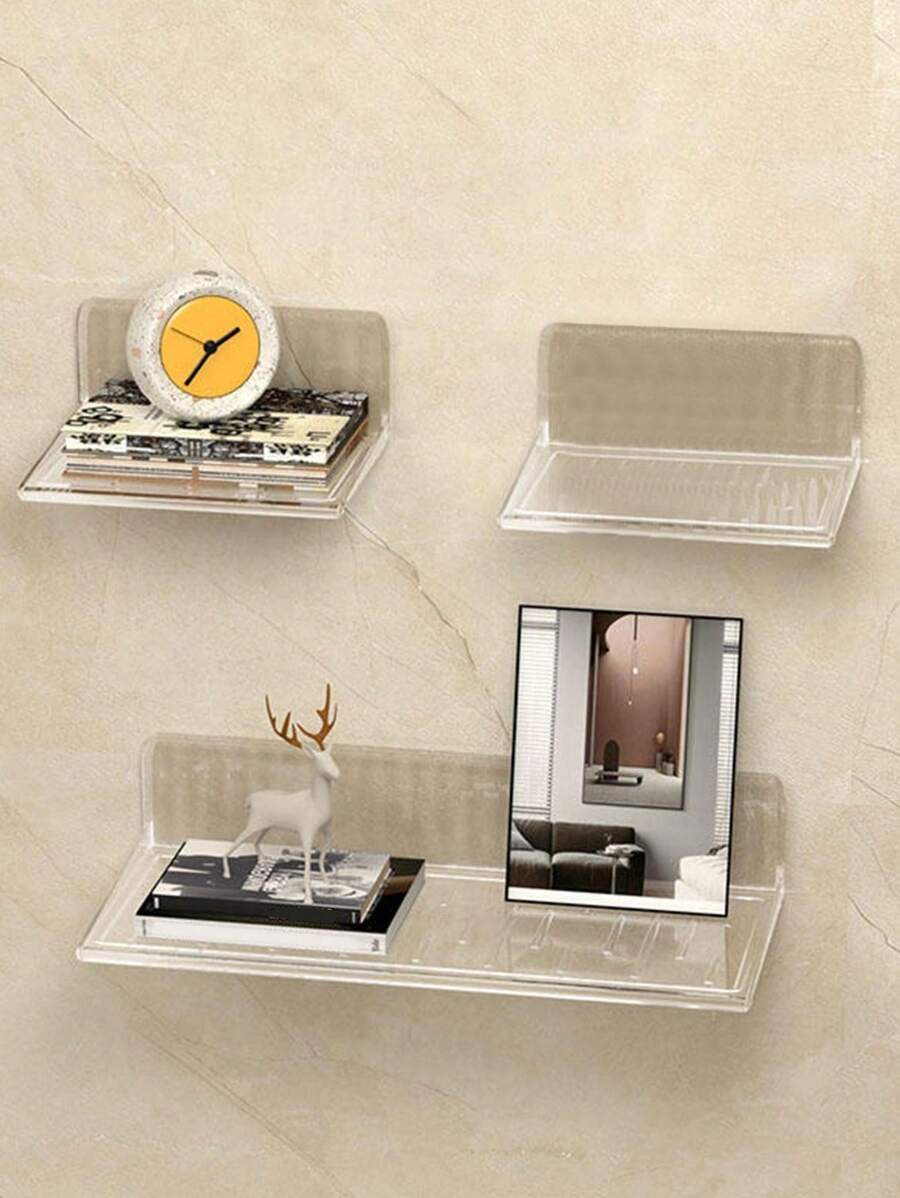 1 件免打孔搁板壁挂式洗脸架亚克力透明板适用于卧室、客厅、浴室、厨房、书房家居浴室装饰夏季