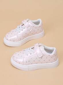 Girls' Fashion Pink Hearts Print Hook & Loop Casual Sneakers - Pink - View 2