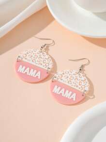 1 par de pendientes colgantes redondos de resina con estampado de letras en estilo vintage, diseño de mamá