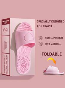 Foldable Male Slippers Portable Hotel Travel Slipper Bathroom Non-Slip Slides Home Indoor Flat Shoes For Men Women Airplane Portable Indoor Silent Soft Sole Slippers Men's Home Slippers - Pink - View 1