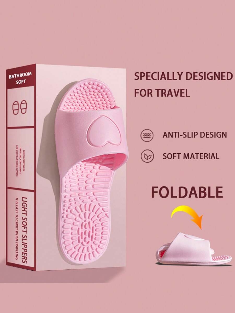 Foldable Male Slippers Portable Hotel Travel Slipper Bathroom Non-Slip Slides Home Indoor Flat Shoes For Men Women Airplane Portable Indoor Silent Soft Sole Slippers Men's Home Slippers - Pink - View 1