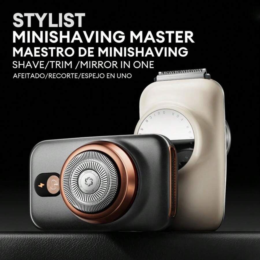 Skyworth Stylist 3-In-1 Electric Beard Shaver Fusion Shave+Trim+Mirror In One, Portable Mini Washable Beard Trimmer Men's Grooming Tool Great For Valentine's Day Gift - 銀色 - 查看 1