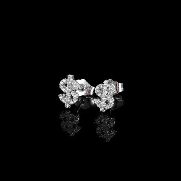 1 par de aretes estilo hip-hop, aretes de cobre con marco y circonita sintética con diseño de signo de dólar, minimalistas y personalizados
