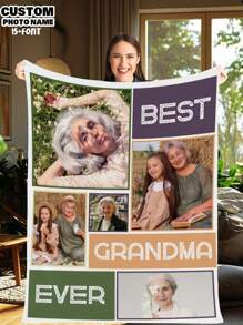 1pc Customized Photo & Text Fleece Blanket, Personalized With Name, Funny Unique Custom Blanket, Best Friend Gift, Comfortable Blanket, Family Face Gift, Wedding Gift, Birthday Gift, Mother's/Father's Day Gift, Gift For Mom/Dad, Gift For Friends, Gift For Her - Style 1 - View 1