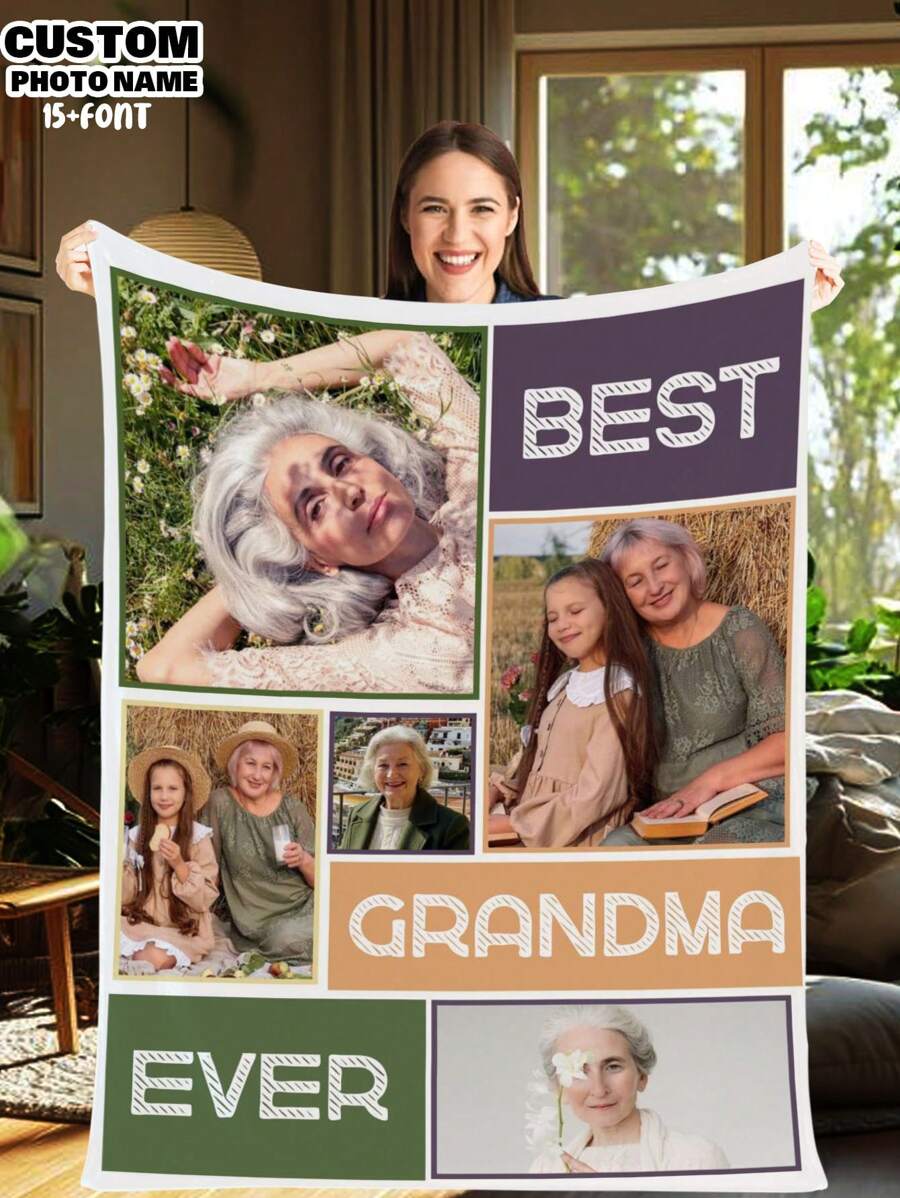 1pc Customized Photo & Text Fleece Blanket, Personalized With Name, Funny Unique Custom Blanket, Best Friend Gift, Comfortable Blanket, Family Face Gift, Wedding Gift, Birthday Gift, Mother's/Father's Day Gift, Gift For Mom/Dad, Gift For Friends, Gift For Her - Style 1 - View 1