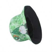 Cartoon Leprechaun Clover Print Reversible Bucket Hat, Fashionable Unisex Sun Protection Hat For Street Wear