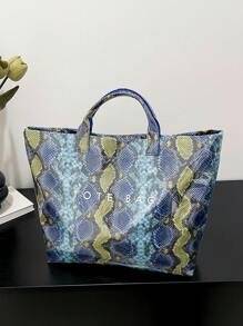 Large Capacity Snake Skin Textured Retro Handbag, Fashion Versatile Tote Bag With Crocodile Print, Suitable For Women's Office, Commute, Daily Outing, Shopping, Mommy Bag, Travel Bag, Unisex Large Carry-On Bag, Autumn/Winter - Multicolor - View 2