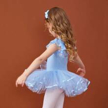 Vestido de bailarina azul tutu para meninas adolescentes, vestido de princesa para dança, balé, saia escolar elegante e simples, roupa esportiva, saia tutu de renda com manga bufante de malha para festas, aniversários e apresentações