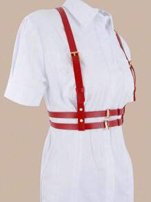 1 件女式哥特式加大码金色 PU 皮革性感束带腰带，适合万圣节派对、庆典或日常穿着