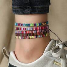 8pcs Bohemian Style Weaving Foot Rope Set, Random Colored Fabric Anklets For Family/Friends/Lovers
