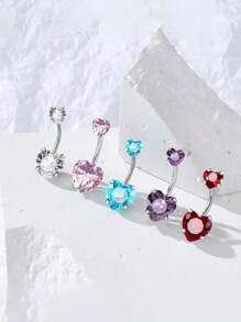 1pc Minimalist Cubic Zirconia Heart Decor Stainless Steel Belly Button Piercing Jewelry, Suitable For Daily Wear For Women