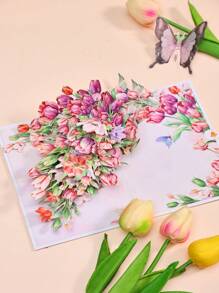 1 Pop-Up Greeting Card, Tulips, Poinsettia Flowers, Magnolia, Orchids, Apple Blossoms, Small Daisies, Suitable For Valentine's Day, Mother's Day, Birthdays, Anniversaries. Surprise Gift For Friends, Gift For Lovers, Gift For Girlfriend, Gift For Mother, Birthday Card, Flower Card