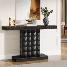 Tribesigns 47-Inch Mirrored Console Table, Modern Black Sofa Table With Glass Mirror Finish For Living Room, Entryway, Hallway