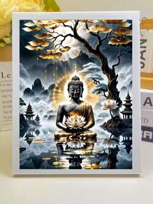 1 Pc Diamond Art Kit - Buddha Design, 5D Diamond Painting Cross Stitch Kit, Gift Diamond Embroidery Mosaic, Suitable For Adult Beginners, Exquisite Stress Relief Handwork, Diamond Art Kits, Round Full Drill Diamond Dot DIY, Perfect Housewarming Gift For Home Decor And Wall Decoration