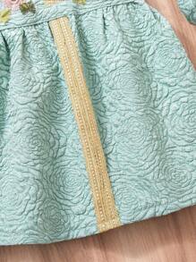 复古宫廷刺绣花卉公主裙，复古V领连衣裙配手提包，儿童高贵优雅套装 | 亲子摄影和宴会场合必备，打造艺术仙气，适合4-7岁儿童春夏穿着 - 藍色 - 查看 7