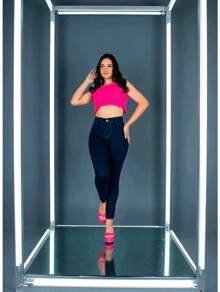Premium Softened Skinny Jeans With High Waist, Shapewear, Butt Lift And Lycra - 水鴨藍 - 查看 2