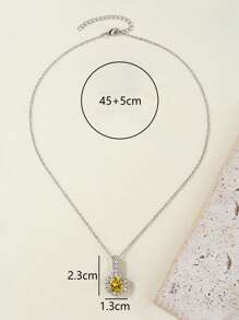 1pc Luxury Minimalist Round Cubic Zirconia 3D Pendant Necklace, Fashionable Gift Suitable For Women's Daily Wear - Silver - View 3