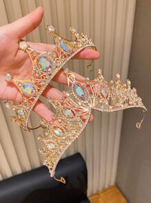 2pcs Gold Princess Crown, Gifts For Girls, Birthday Party Headband, Holiday Party Headpiece, European And American Ball Crown, Birthday Party Photo Prop, Wedding Decoration Accessories, Bridal Headband - Multicolor - View 5