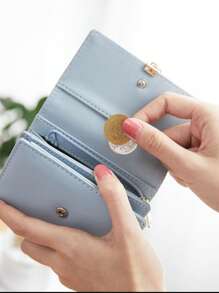 Korte effen kleur dames portemonnee multifunctionele PU lederen blad hardware hanger kaarthouder chequeboek organizer rits portemonnee dagelijks gebruik student terug naar school cadeau portemonnee portemonnee portemonnee mini portemonnee kleine portemonnee