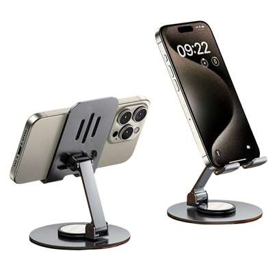 1 个旋转手机支架，360°可调节折叠手机支架，适用于所有手机、小型平板电脑，具有多种视角，适用于办公室、家庭、厨房，完美满足您的手机安装需求（灰色）