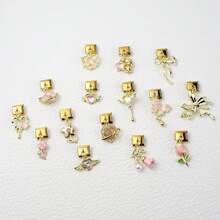 1 pieza Módulo de pulsera de diamantes únicos de moda personalizada con dijes de tulipán, lazo, corazón, flor, estrella y perla en oro - Dorado - Ver 9