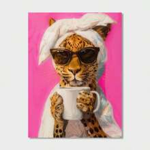 1pc Modern Leopard Print Morning Coffee Color Dopamine Print Oil Painting Poster Living Room Home Decoration Picture, Frameless