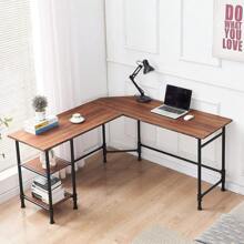 60" L Shaped Computer Desk With 2 Storage Shelf Sturdy Home Office Corner Desk