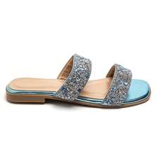 Slippers Inlaid With Dual Rhinestones, With Ergonomic Footbed, Suitable For Casual Wear - Blue - View 2