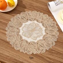 1 件/4 件/6 件圆形 PVC 半花图案家用厨房防水防油防滑餐桌垫，可水洗，适用于酒店、餐厅、节日装饰