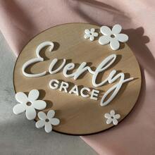 1 pieza Letrero de madera personalizado con nombre en forma redonda, decoración personalizada con texto floral para regalo del hogar
