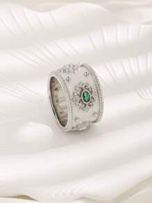 1 件 18K 镀金铜方晶锆石圆形戒指，适合女性日常佩戴和送礼 - 金色 - 查看 4