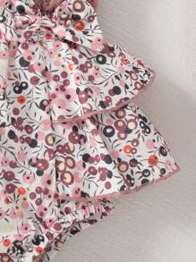 Summer Baby Girl Cute Pink Ditsy Floral Cap Sleeve Romper & Bow Socks & Headband Set